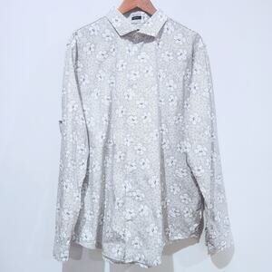 Express Mens Black White Floral Extra Slim Button Up Shirt Size 18-18 1/2 XXL